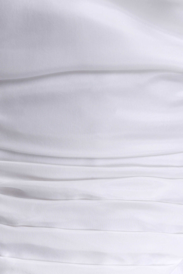 Daniela Beyaz Büzgülü Halter Yaka Midi Elbise