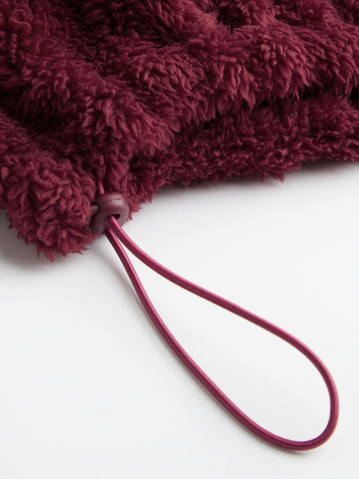 Goblen Kedi Desenli Yarım Fermuarlı Polar Sweatshirt - Bordo detay 1