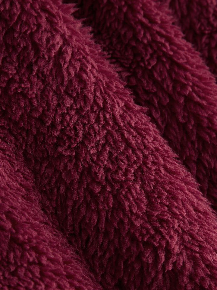 Goblen Kedi Desenli Yarım Fermuarlı Polar Sweatshirt - Bordo detay 4