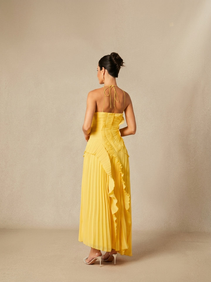 Halter Yaka Maxi Elbise Mor Pileli Detaylı Görsel 21 - SvelteChic