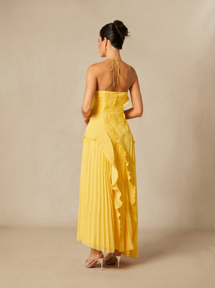 Halter Yaka Maxi Elbise Mor Pileli Detaylı Görsel 23 - SvelteChic
