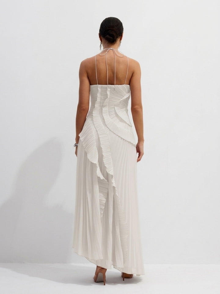 Halter Yaka Maxi Elbise Mor Pileli Detaylı Görsel 7 - SvelteChic