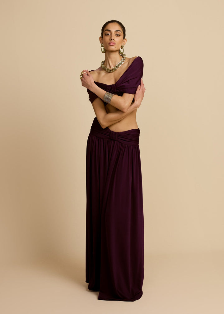 Alessia Omuz Açık Crop Bluz - Mürdüm - Mürdüm detay