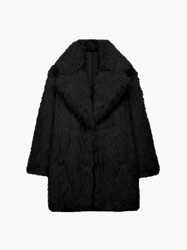 Oversize Yapay Kürk Palto Uzun Kol Bej Görsel 7 - SvelteChic