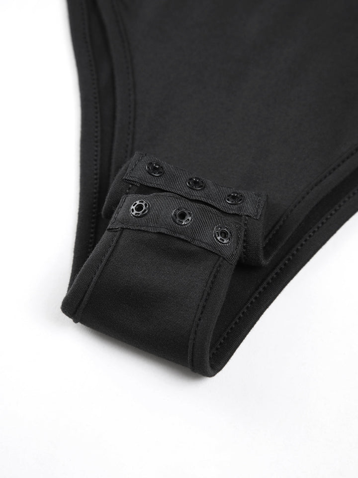 Kalp Yaka Uzun Kollu Bodysuit Siyah Yama İşi Kombin - SvelteChic