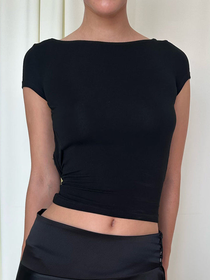 Sırtı Açık Kolsuz Bluz Siyah Jersey Kumaş Görsel 4 - SvelteChic