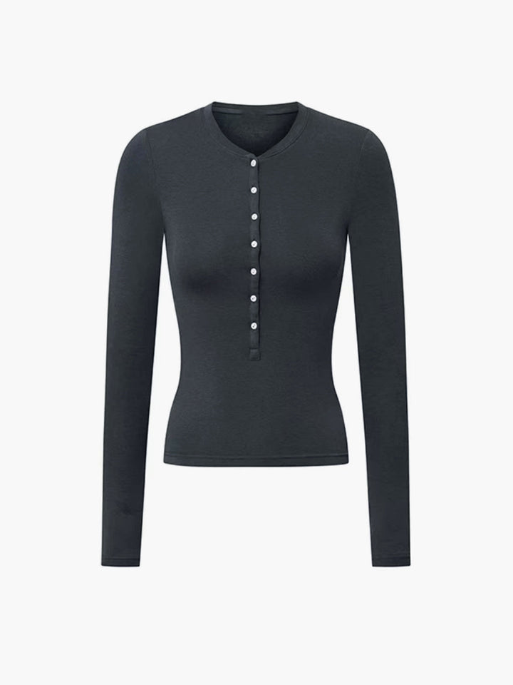 Düğmeli Uzun Kollu Üst Gri Slim Fit Görsel 4 - SvelteChic