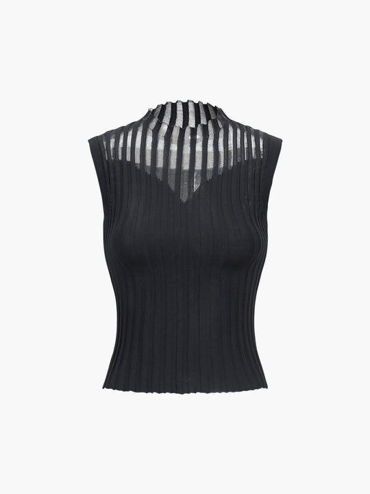 Pileli Triko Yelek Siyah Slim Fit - SvelteChic Kadın Giyim