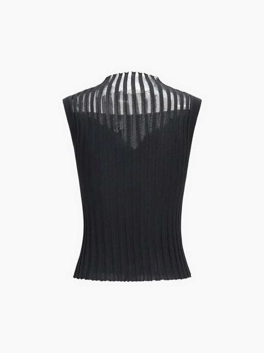 Pileli Triko Yelek Siyah Slim Fit Detay Görünüm - SvelteChic