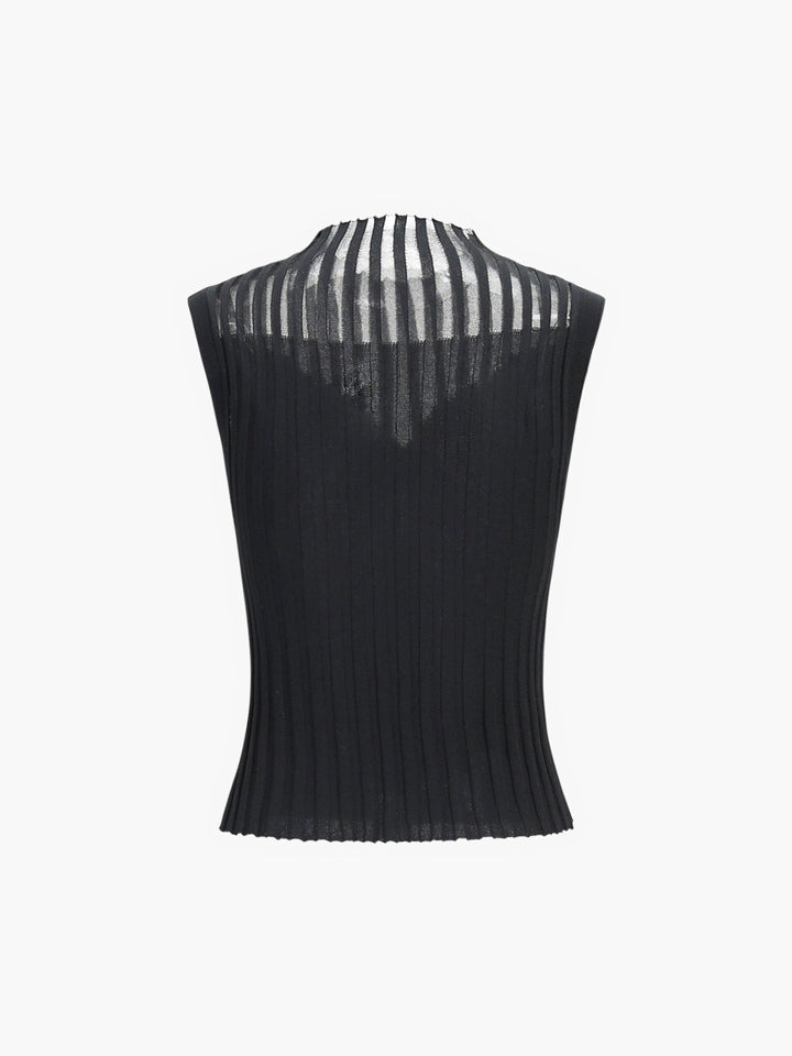 Pileli Triko Yelek Siyah Slim Fit Detay Görünüm - SvelteChic