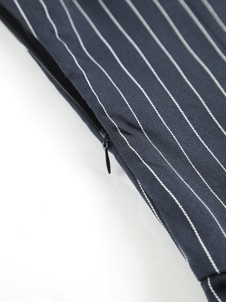 İnce Çizgili Tüp Kısa Pileli Elbise Mavi