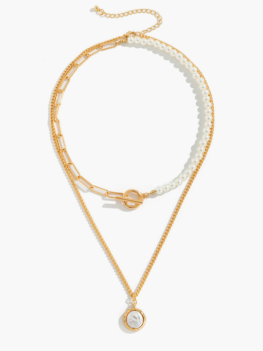 İnci Disk Kolye Altın Rengi Ayarlanabilir Zincir Detay Görünüm - SvelteChic