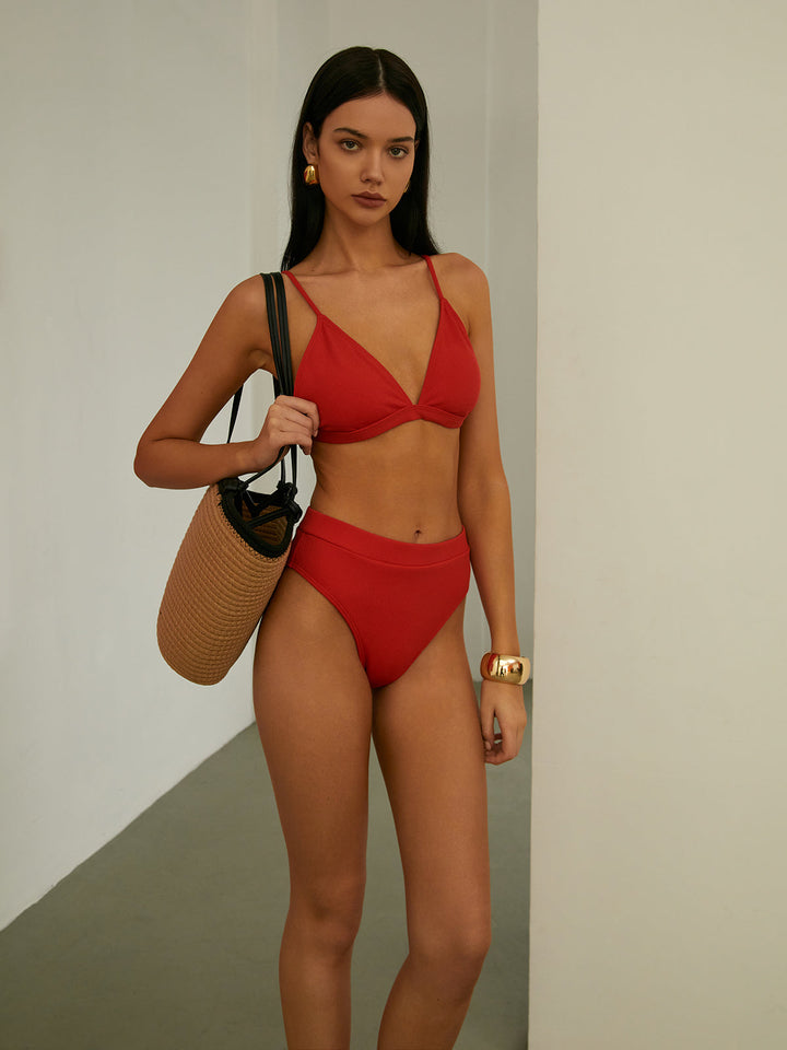 Nervürlü Bikini Takımı Kırmızı Regular Fit Görsel 6 - SvelteChic
