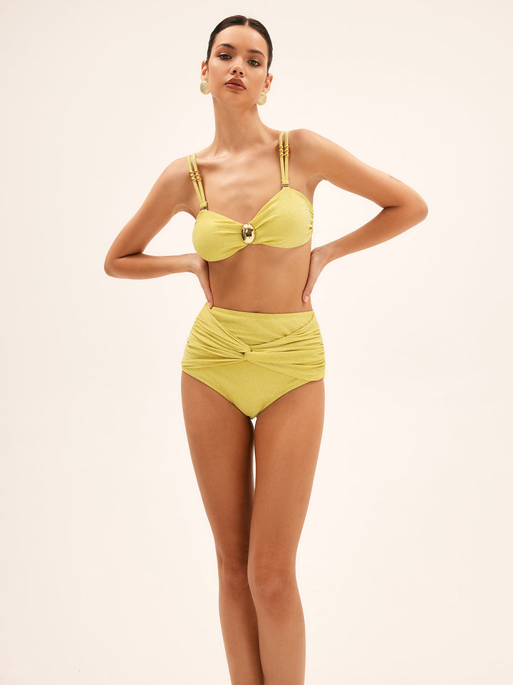 Metal Dekorlu Yüksek Bel Bikini Seti Sarı Görsel 4 - SvelteChic