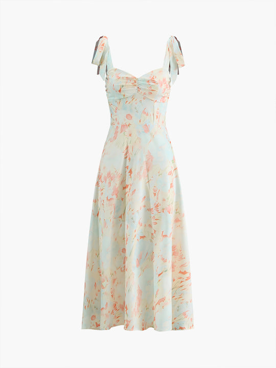 Monet Garden Çiçekli Midi Elbise Kolsuz Düğümlü Multicolor - SvelteChic Kadın Giyim
