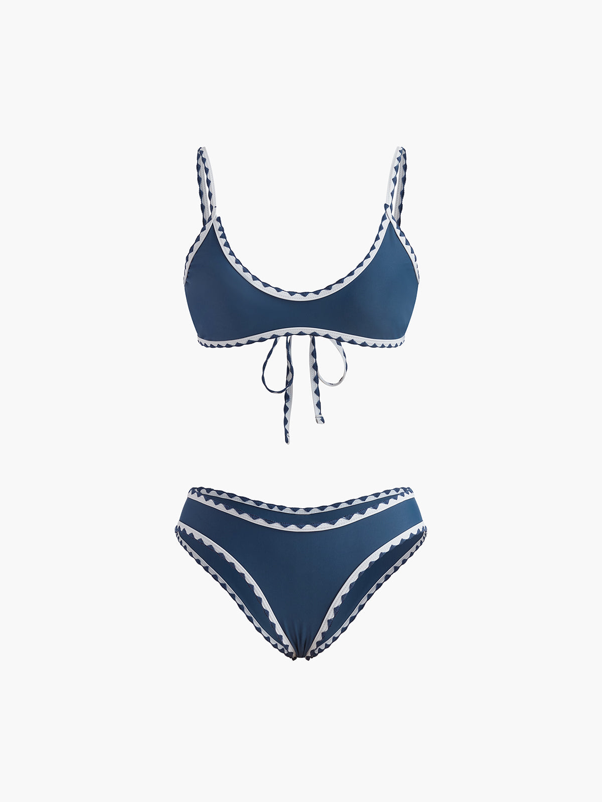Kontrast Kesimli Düğümlü Bikini Takımı Lacivert