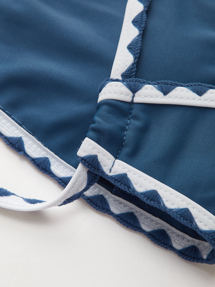 Kontrast Kesimli Düğümlü Bikini Takımı Lacivert Kombin - SvelteChic