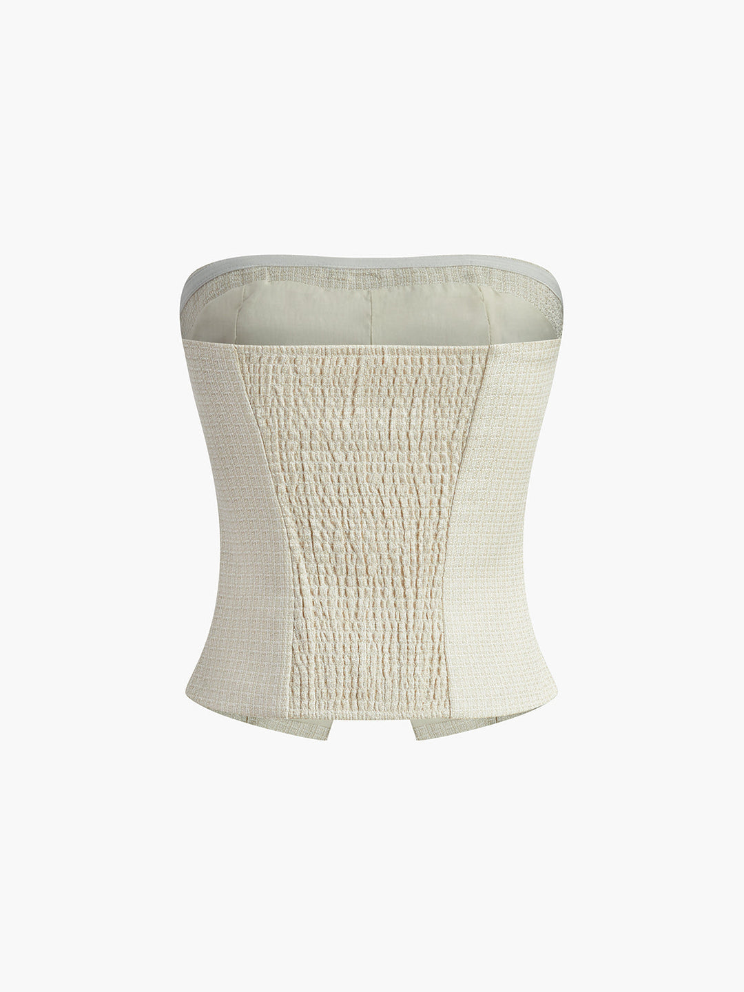 Pileli Straplez Etek Takım Düğmeli Fermuarlı Ekru