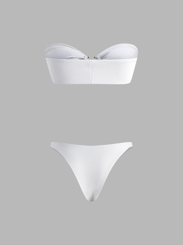 Halka Kesimli Bikini Takımı Beyaz Çıkarılabilir Pedli Kombin - SvelteChic