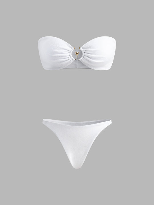 Halka Kesimli Bikini Takımı Beyaz Çıkarılabilir Pedli - SvelteChic Kadın Giyim