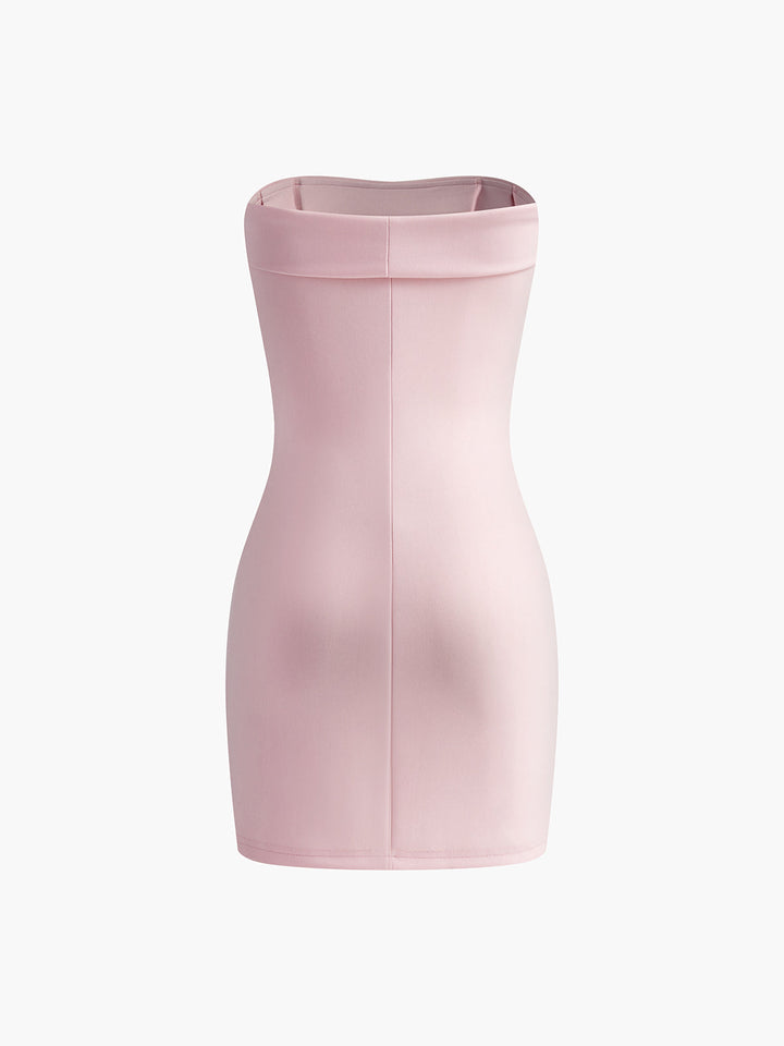 Straplez Kısa Abiye Elbise Pembe Slim Fit Kombin - SvelteChic