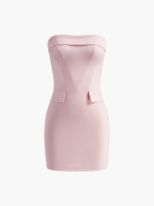 Straplez Kısa Abiye Elbise Pembe Slim Fit - SvelteChic Kadın Giyim