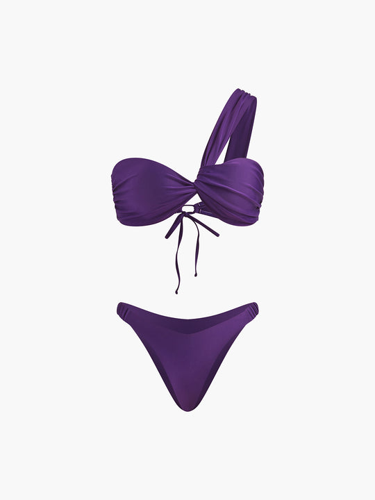 Asimetrik İpli Bikini Takımı Mor Çıkarılabilir Pedli - SvelteChic Kadın Giyim