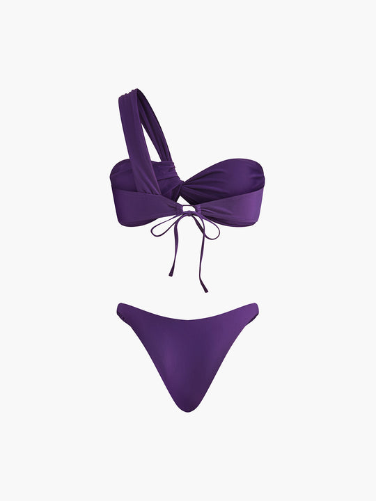 Asimetrik İpli Bikini Takımı Mor Çıkarılabilir Pedli Detay Görünüm - SvelteChic