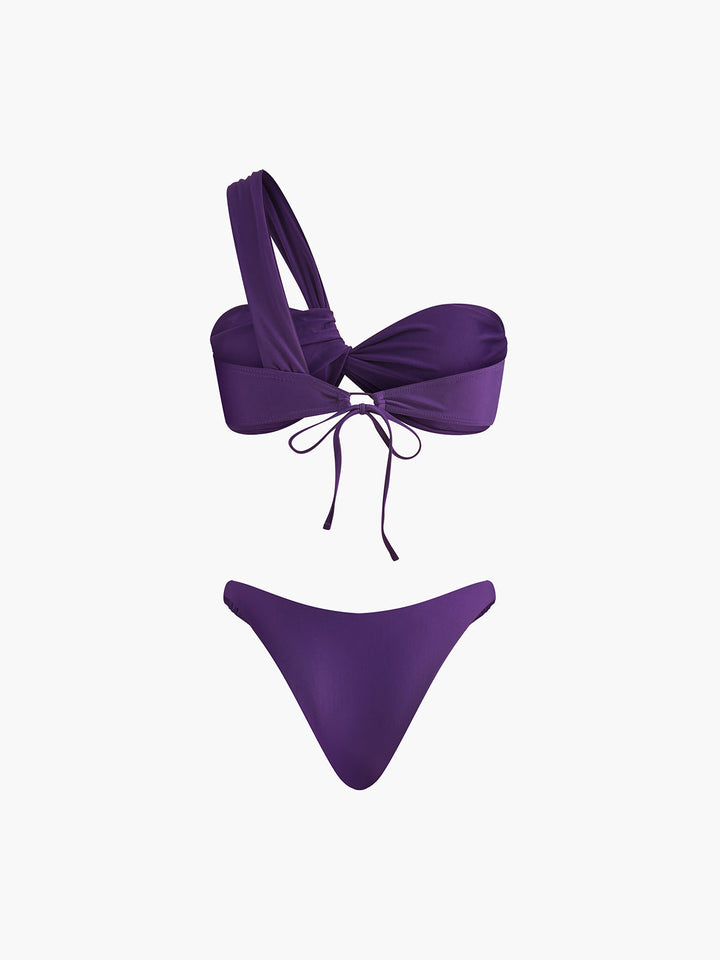 Asimetrik İpli Bikini Takımı Mor Çıkarılabilir Pedli Detay Görünüm - SvelteChic