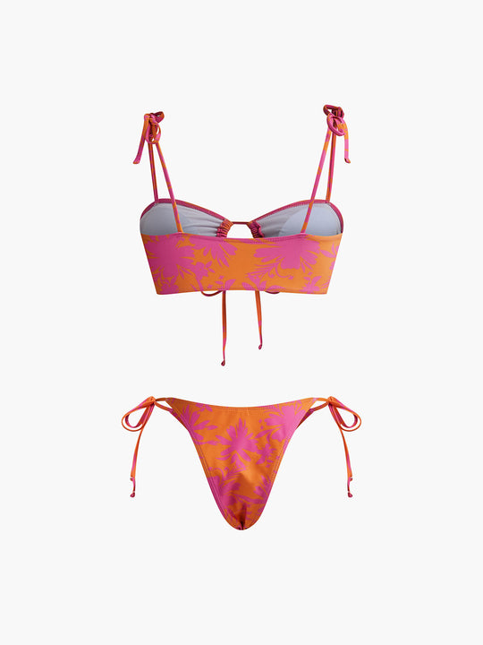 Baskılı Daire Kesimli Bikini Takımı Turuncu Çıkarılabilir Pedli Detay Görünüm - SvelteChic