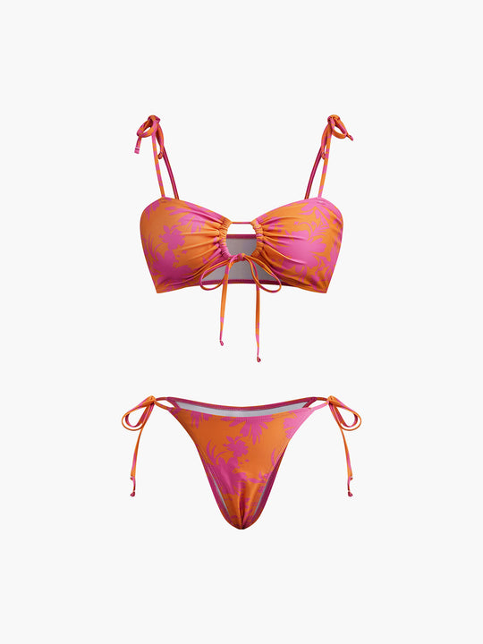 Baskılı Daire Kesimli Bikini Takımı Turuncu Çıkarılabilir Pedli - SvelteChic Kadın Giyim