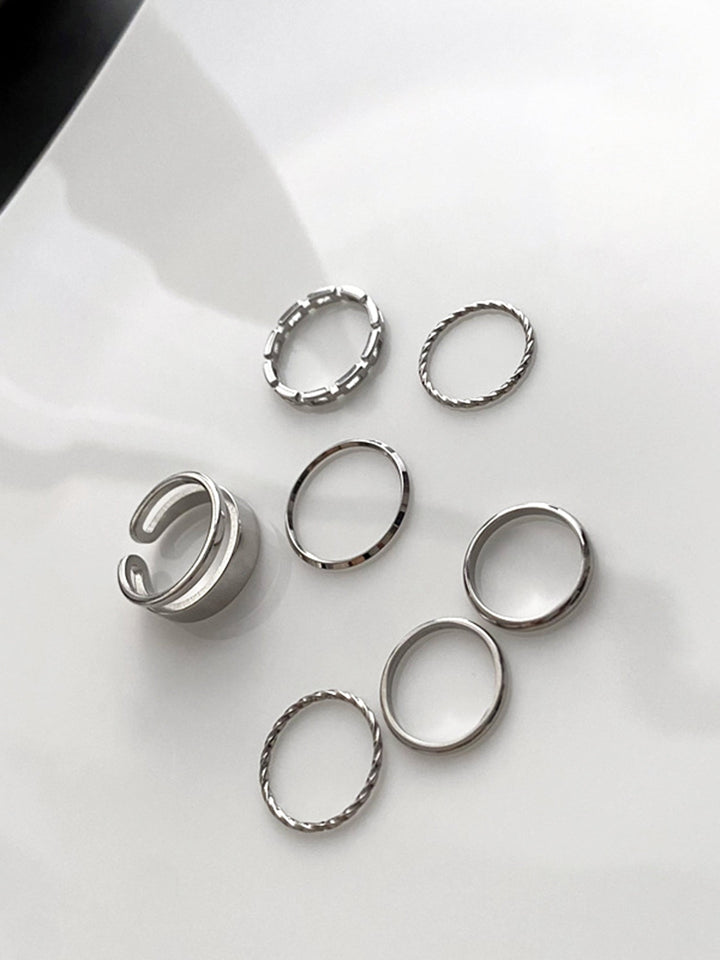 7 Adet Basit Minimalist Yüzük Seti Gümüş Kombin - SvelteChic