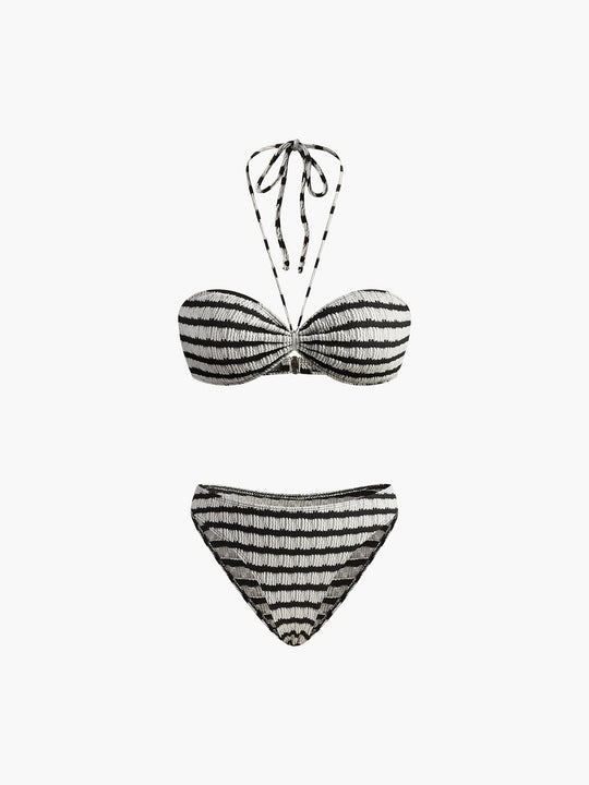 Çizgili Halter Çıkarılabilir Pedli Bikini Takımı Siyah Beyaz - SvelteChic Kadın Giyim