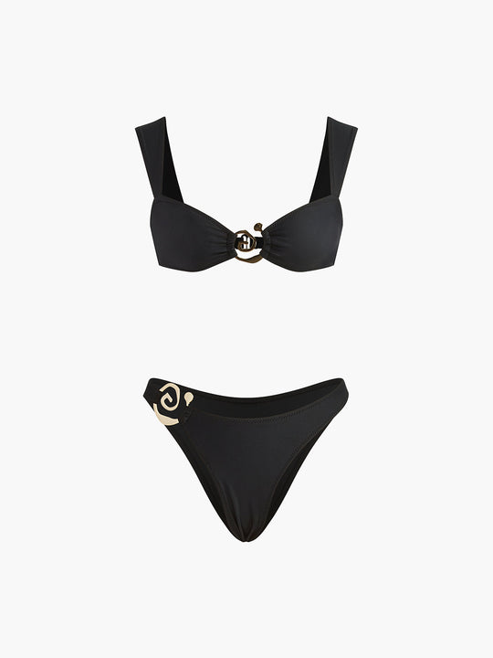 Altın Spiral Bikini Takımı Siyah Metal Detaylı - SvelteChic Kadın Giyim