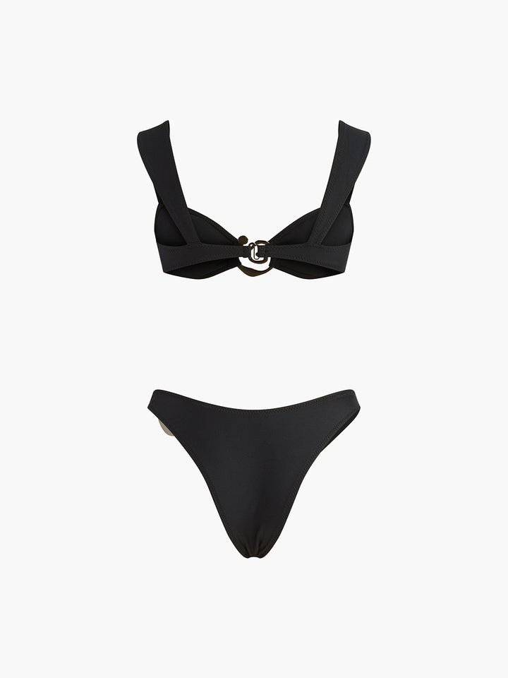 Altın Spiral Bikini Takımı Siyah Metal Detaylı Kombin - SvelteChic