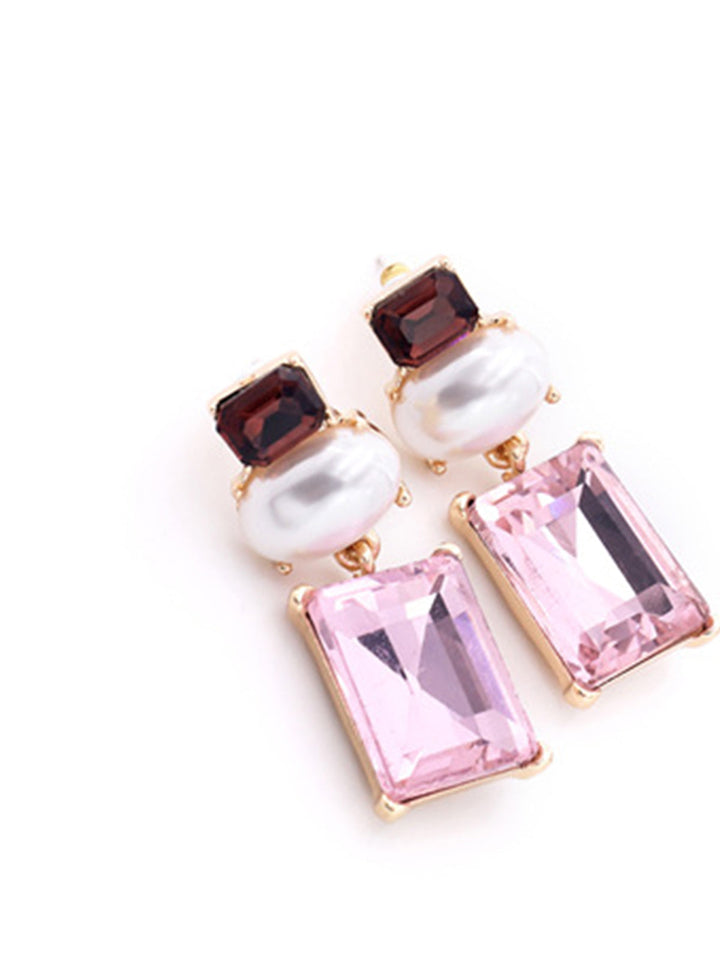 Geometrik Rhinestone Damla Küpe Pembe Bordo Ziron Taşlı Kombin - SvelteChic