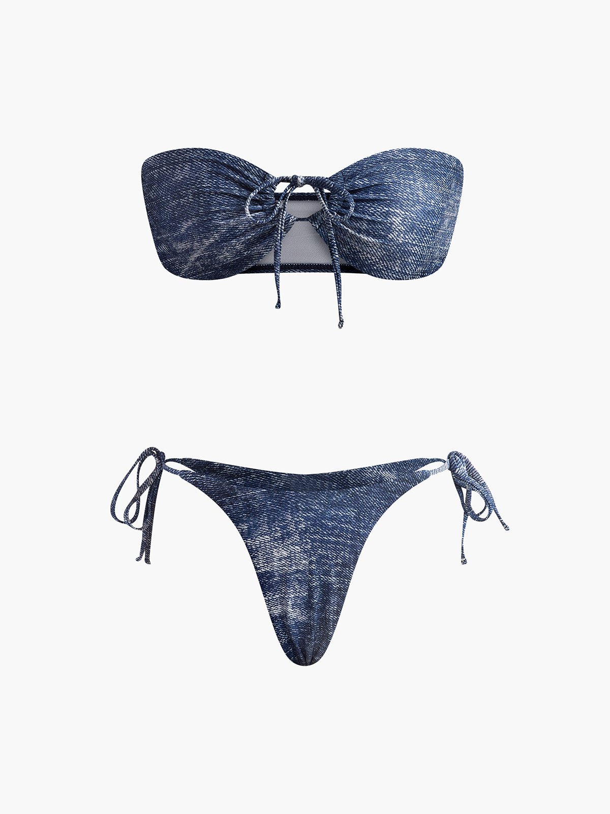 Vintage Straplez Bikini Takımı Lacivert Çıkarılabilir Pedli
