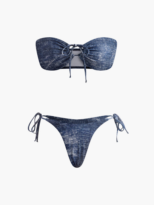 Vintage Straplez Bikini Takımı Lacivert Çıkarılabilir Pedli - SvelteChic Kadın Giyim
