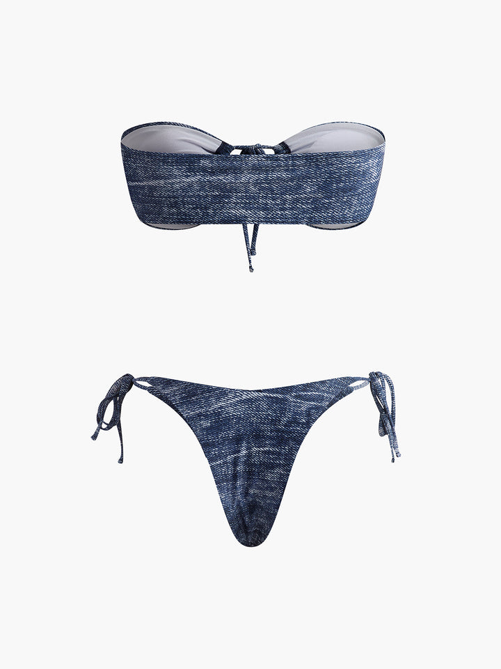 Vintage Straplez Bikini Takımı Lacivert Çıkarılabilir Pedli Kombin - SvelteChic