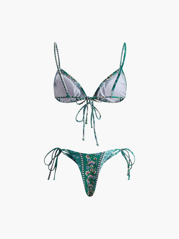 Çiçekli Önden Bağlamalı Bikini Takımı Yeşil Çıkarılabilir Pedli Kombin - SvelteChic