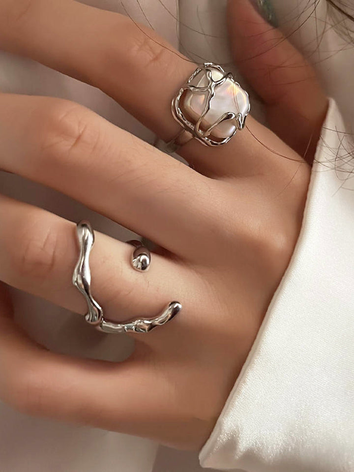 Minimalist Dolunay İnci Yüzük Gümüş Ayarlanabilir Kombin - SvelteChic