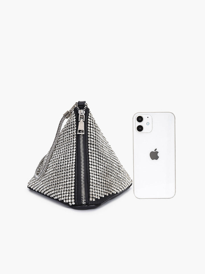 Rhinestone Üçgen Mini Çanta Gümüş Taşlı Kombin - SvelteChic