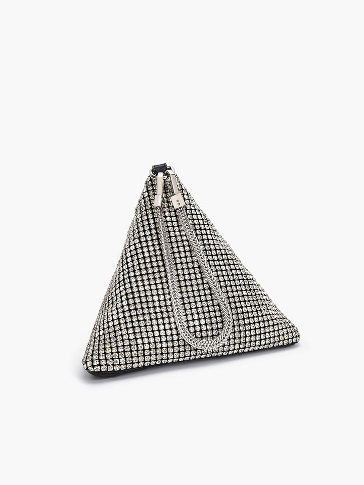 Rhinestone Üçgen Mini Çanta Gümüş Taşlı Görsel 5 - SvelteChic