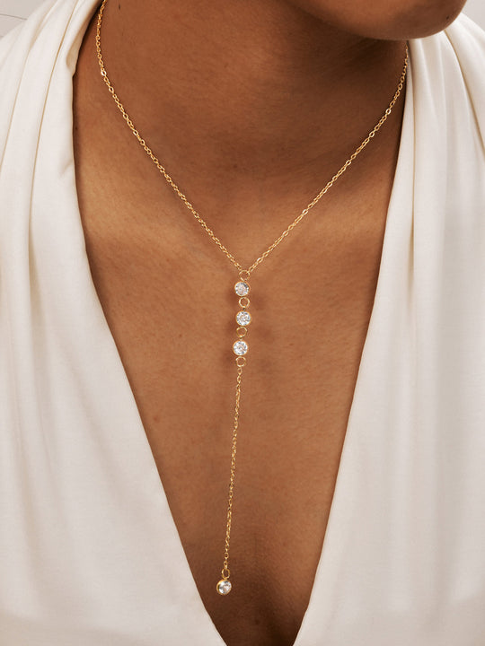 Rhinestone Lariat Damla Kolye Altın Titanyum Çelik - SvelteChic Kadın Giyim