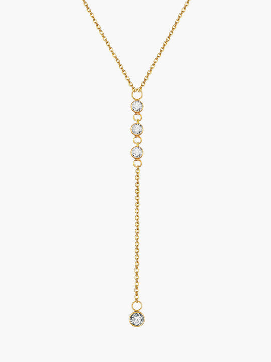 Rhinestone Lariat Damla Kolye Altın Titanyum Çelik Detay Görünüm - SvelteChic