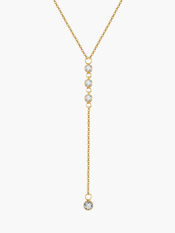Rhinestone Lariat Damla Kolye Altın Titanyum Çelik Detay Görünüm - SvelteChic