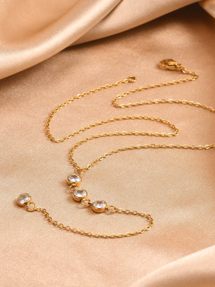 Rhinestone Lariat Damla Kolye Altın Titanyum Çelik Görsel 4 - SvelteChic