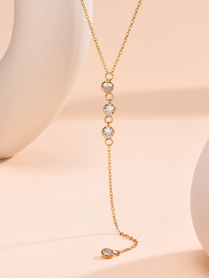 Rhinestone Lariat Damla Kolye Altın Titanyum Çelik Kombin - SvelteChic