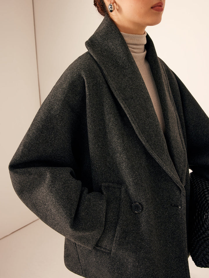 Tweed Cepli Bol Yün Manto Haki Uzun Kol Kombin - SvelteChic