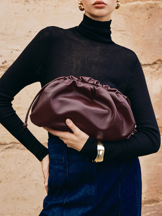 Büzgülü Yumuşak Clutch Çanta Bordo - SvelteChic Kadın Giyim